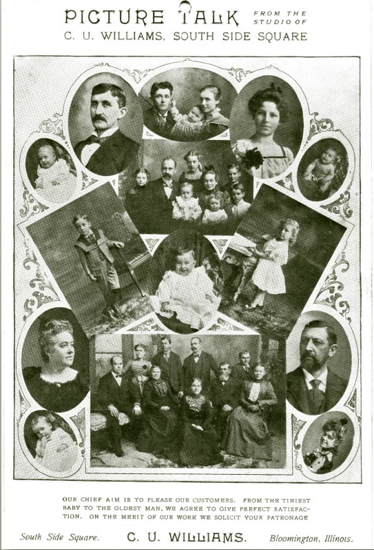 Advertisement showing a collage of individual and family portraits