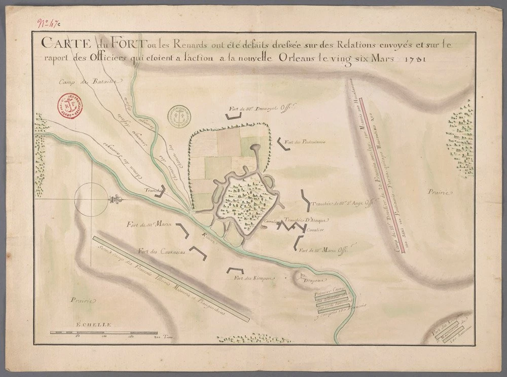 Image of a French map with delicate writing, titled 'Carte du Fort'