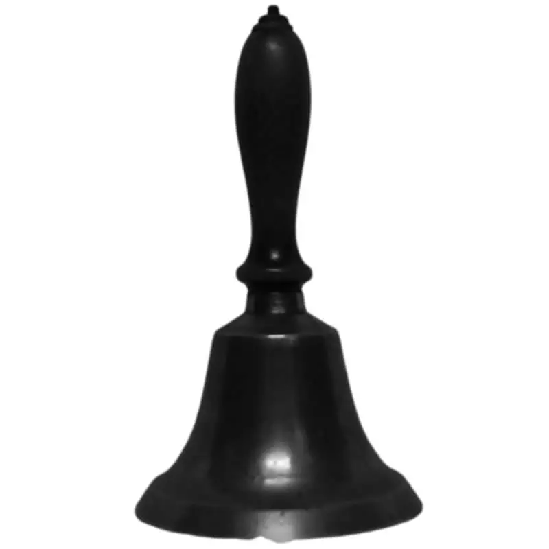 Dark metal bell with wood handle