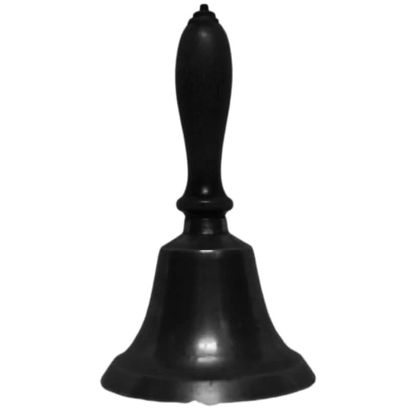 Dark metal bell with wood handle