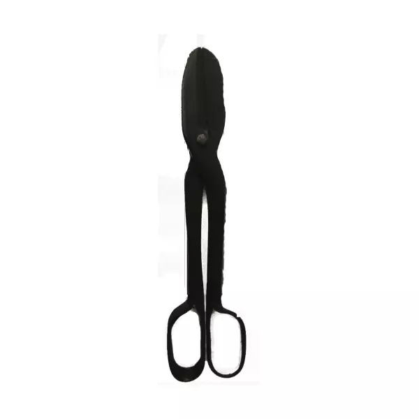 iron metal scissors with small rounded tip blades and long handles.