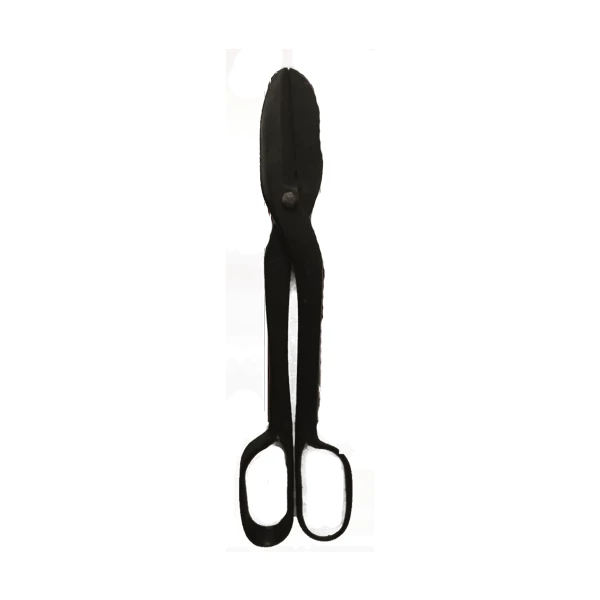 iron metal scissors with small rounded tip blades and long handles.